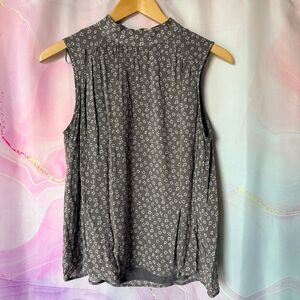Anthropologie Cloth & Stone S Gray White Floral High Neck Sleeveless Blouse Top